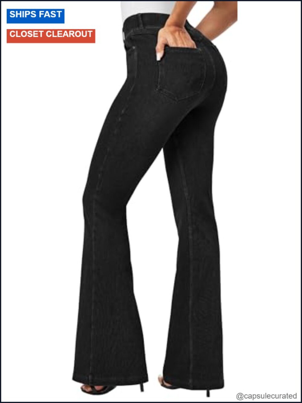 Stretchy Bell Bottom Bootcut Flare Jeans with Pockets High Waisted Tummy